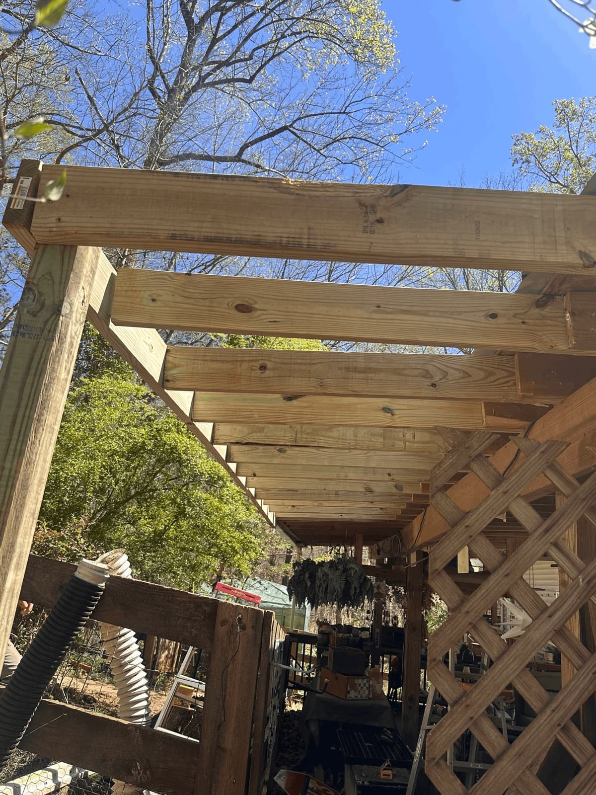 Pergola framing with lattice detail